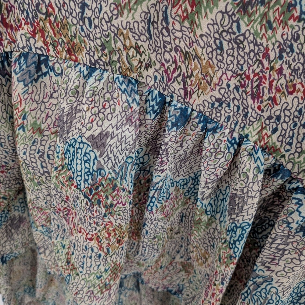 Boho Cottagecore Prairie Festival Western Pink Blue Hi Lo Hem Midi M Skirt - Picture 6 of 10